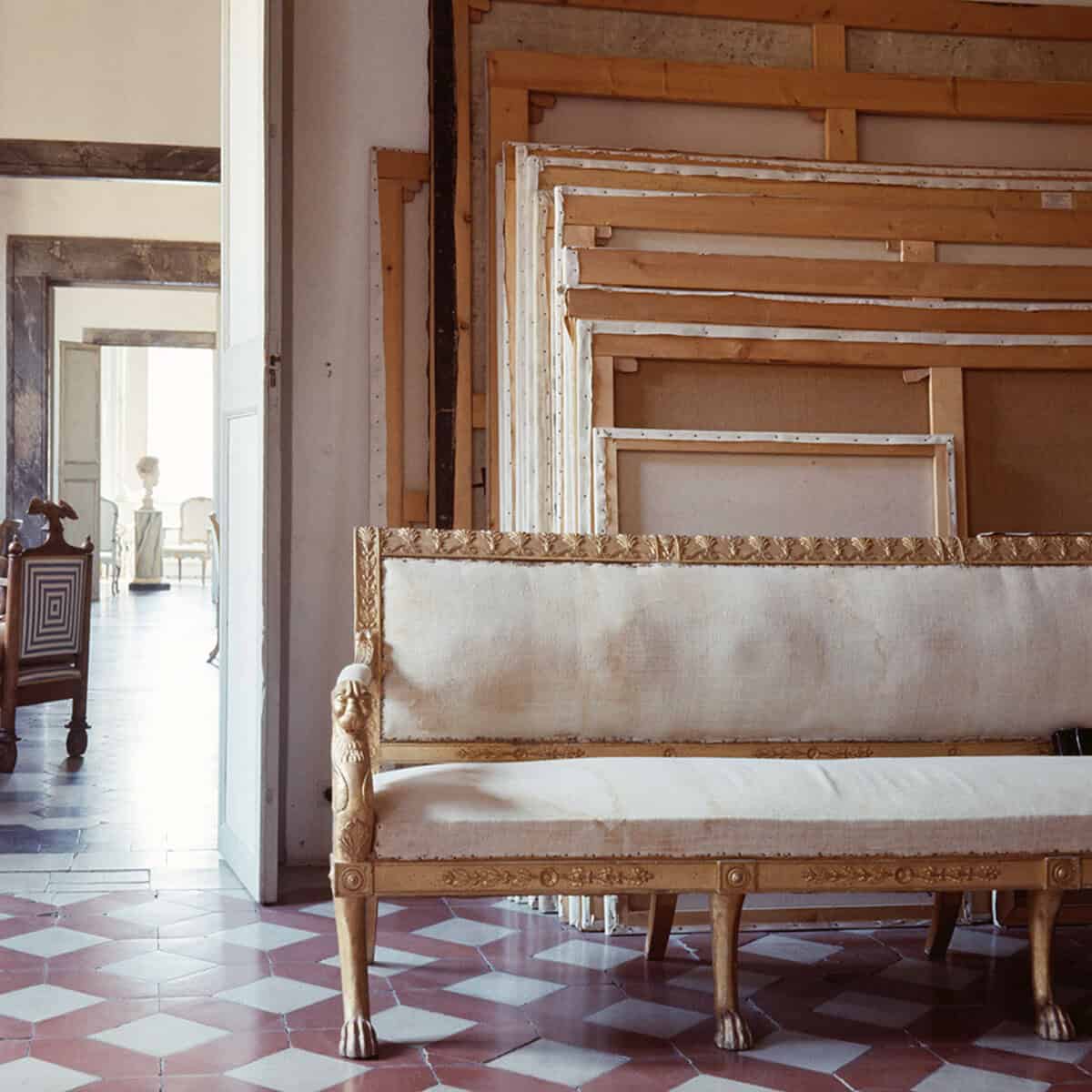 A stack of Cy Twombly canvases at the artist's home in Rome.